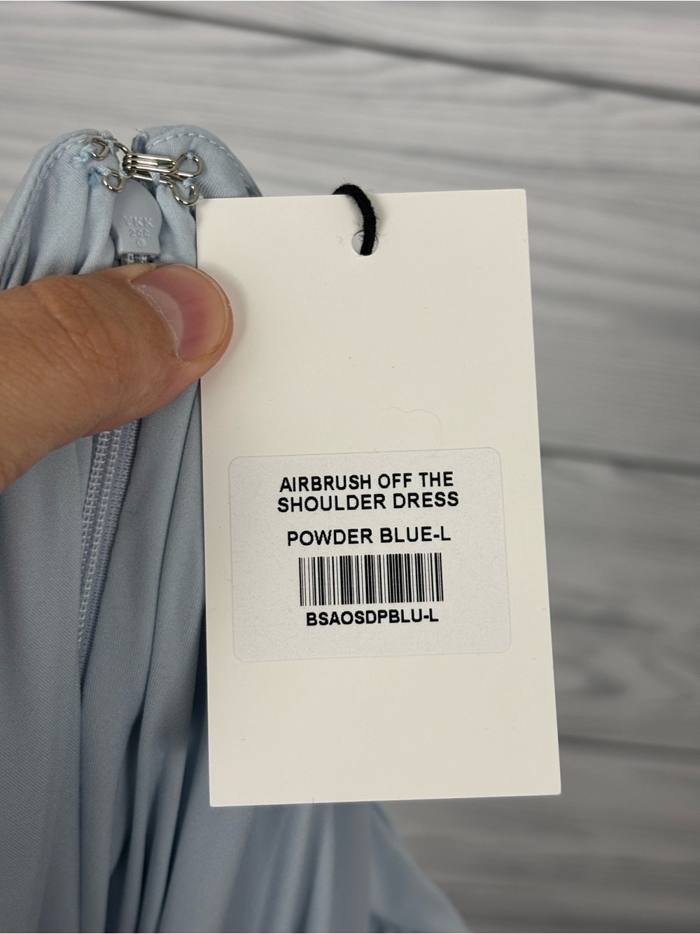 Bumpsuit maternity airbrush off the shoulder dress size large NWT Powder blue - Picture 10 of 10